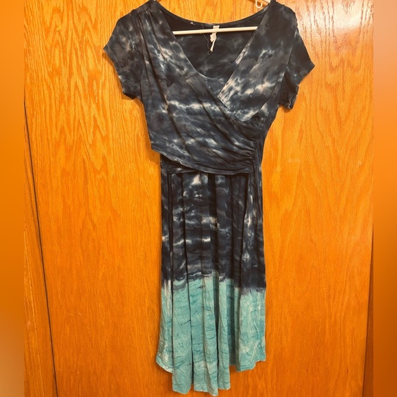 Athleta Sweet Waters Dress Faux Wrap Women's Size S Tye-Dye Blue Beachy Flowy - Picture 4 of 4